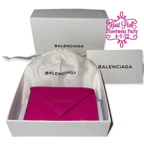 BALENCIAGA Mini Papier Wallet Pink Leather Trifold Envelope Wallet Dust Bag Box - Picture 2 of 14